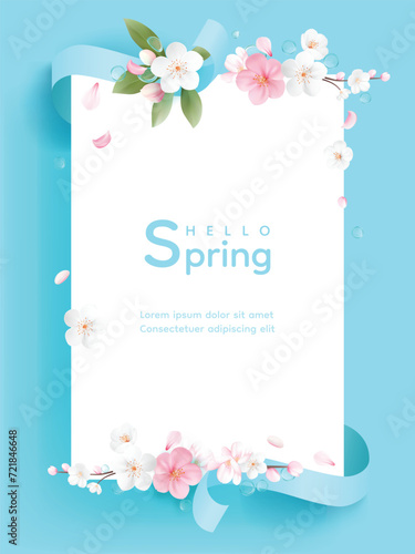 Hello spring vector background with flowers