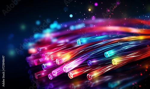 Bundle of fiber optic cables. Optical fiber cable Colorful illustration. Generative Ai