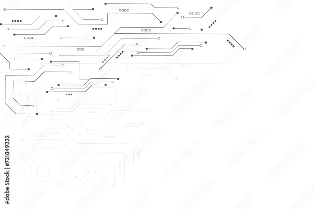 Vector abstract technology on white background., Gray circuit diagram on white background.  Circuit board with various technology elements.  