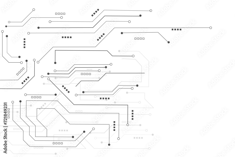 Vector abstract technology on white background., Gray circuit diagram on white background.  Circuit board with various technology elements.  