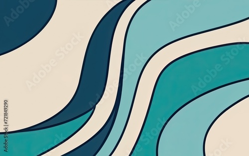 abstract digital artwork featuring fluid shapes and contrasting colors that create an eye-catching abstract background. Soft waves of cream, navy blue, and teal flow seamlessly into each other