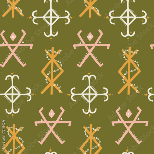 Protective Slavic Runes Norse Seamless Pattern