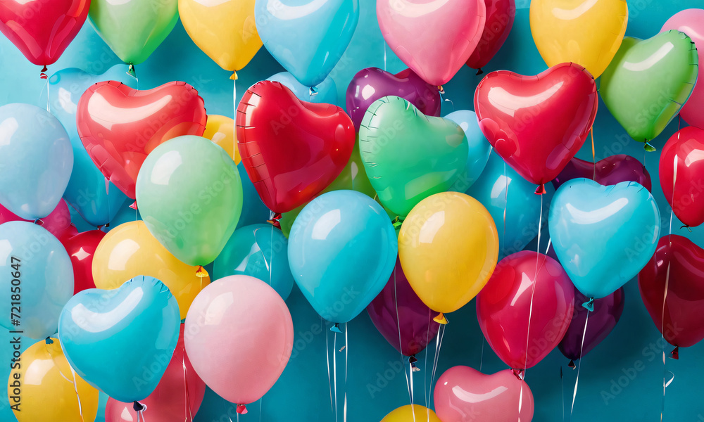Colorful Heart shape balloons with gradient backgrounds generated by AI