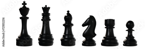 Realistic 3D Isolated Black Chess Pieces with Plastic Material photo