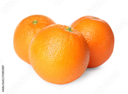 Delicious fresh ripe oranges on white background