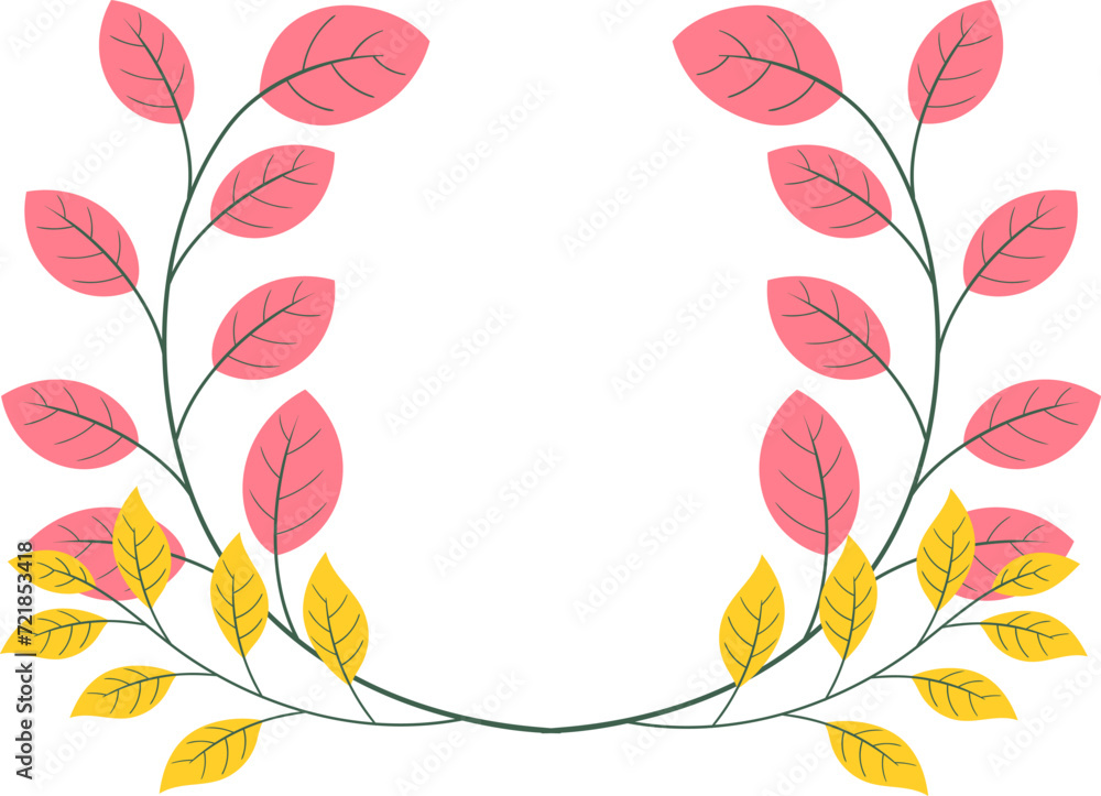 Fototapeta premium illustration of decorative border plants, plant branches with colorful leaves as template decoration