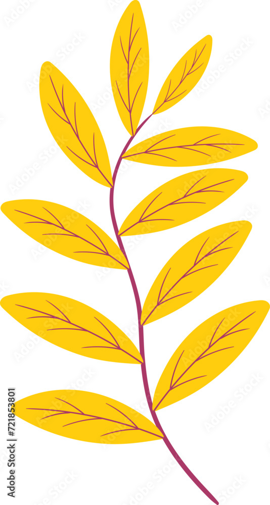 plant illustration, plant branch with yellow leaves entering autumn