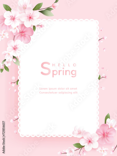 Hello spring vector background with flowers