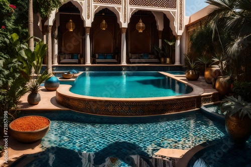 Experience the magic of Morocco with a swimming pool designed in true Moroccan style.  © MuhammadJunaid