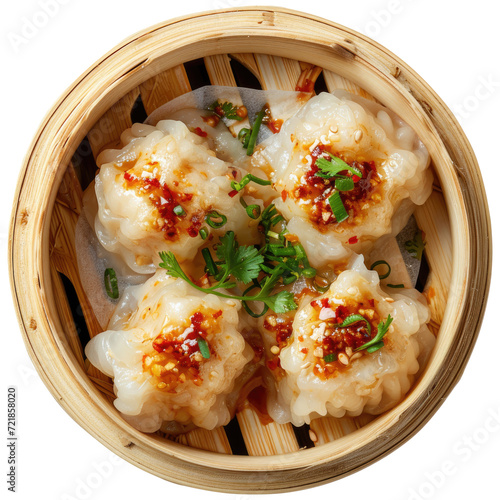 Shrimp dumplings or Dim Sum called Hakao . It is a Chinese snack or appetizer. Transparent background photo