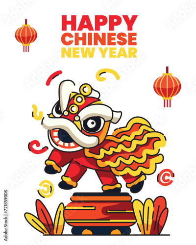 Lion dance Chinese new year flat design elements vector illustration, suitable for feed design or web design