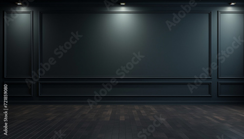 Empty room with sunlight shining, large window. black gradient soft light background of studio for artwork design.  © Nanitch