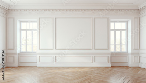 Empty room with sunlight shining  large window. White gradient soft light background of studio for artwork design.