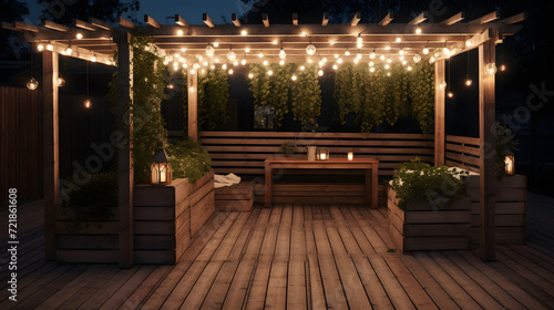 Twilight Serenity in a Cozy Backyard Pergola AI-Generative photo