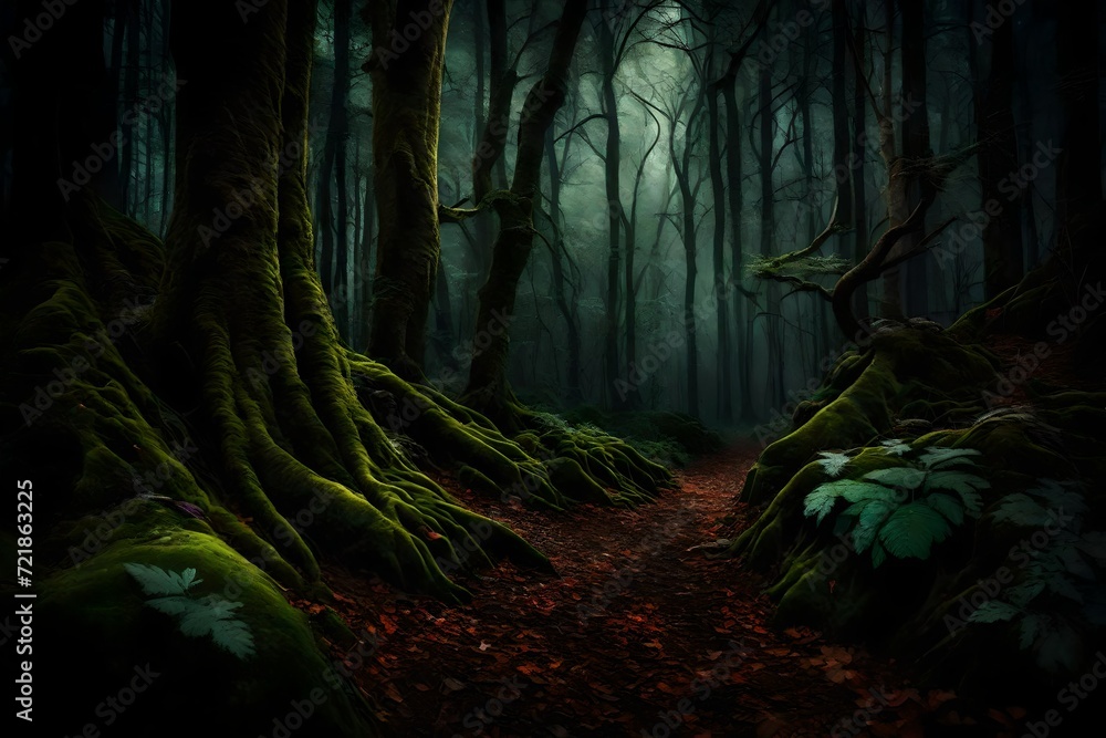 dark forest in the morning
