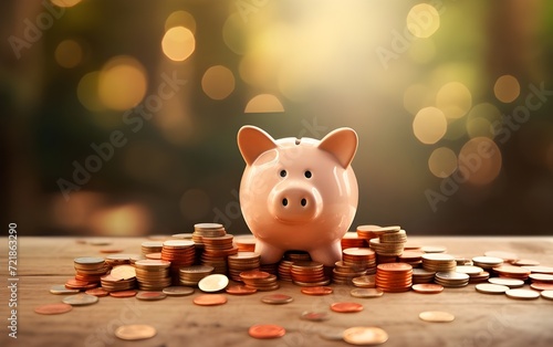 Save money with piggy bank with coins