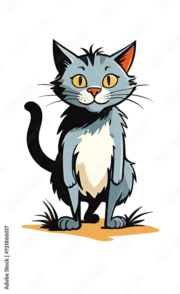 vector illustration, flat logo of cute cat vector icon, primitive childish doodle isolated on white background, favorite pets,