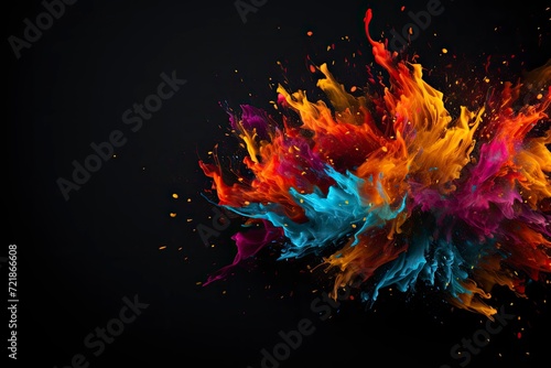 minimalistic design Happy Holi black background card design for color festival of India celebration greetings, the extreme right third of an image, on the extreme right third of an image,generative AI