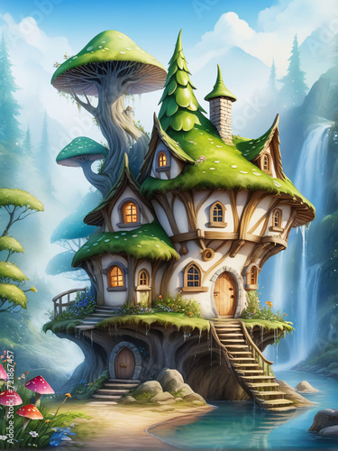 fairy tale house in water lake