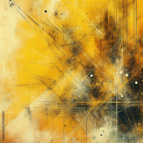 Abstract grunge and scratched technique yellow color concrete wall