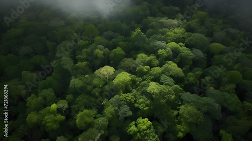 Mystical Rainforest Canopy: Veiled in Mist and Sunbeams AI-Generative