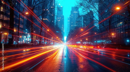 Abstract night cityscape with mesmerizing traffic light trails, Ai Generated. © Crazy Juke