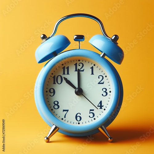 Blue alarm clock. Blue alarm clock on a yellow background. Time concept