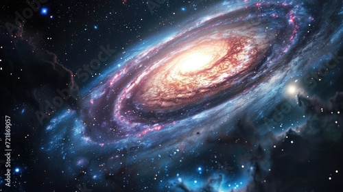 Admire the grace of a spiral galaxy amidst the boundless cosmos. Ai Generated. photo