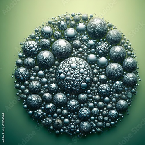 Full frame of the textures formed by the bubbles and drops of water, on a smooth green background © Iuliu