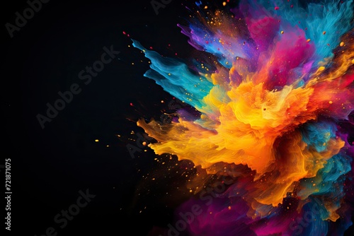 minimalistic design Happy Holi black background card design for color festival of India celebration greetings, the extreme right third of an image, on the extreme right third of an image,generative AI