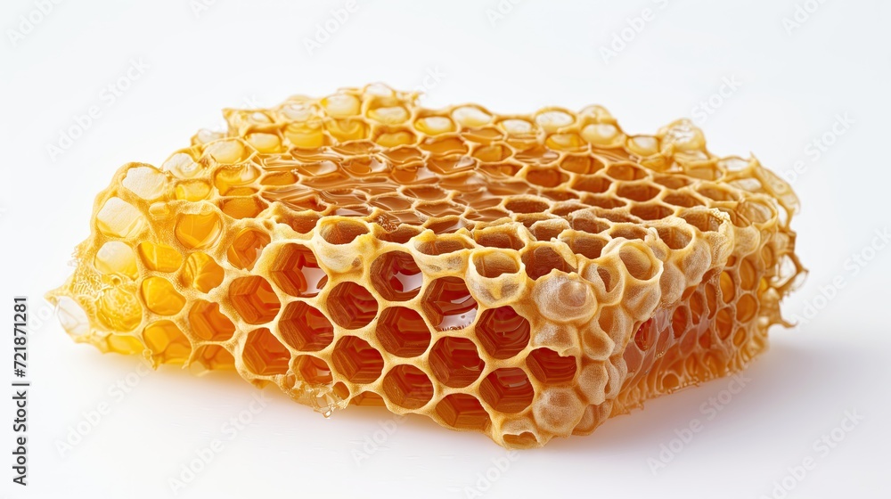 Close-up of Golden honeycomb isolated on white.
