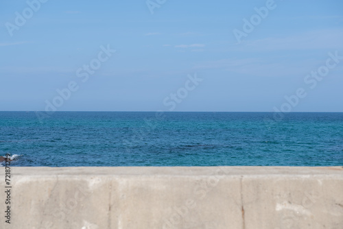Beach scenery with blue sky and blue sea
