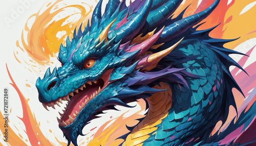 Fantasy dragon illustration. Cartoon watercolor style vivid colors. Year 2024 Symbol art
