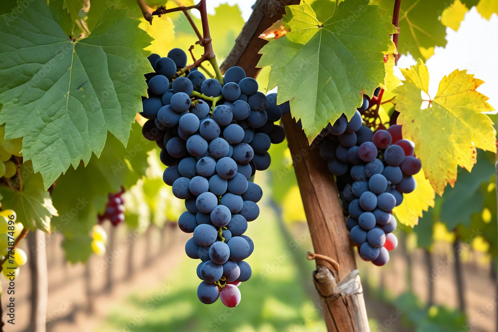 Naklejka premium Grapes on vine growing in vineyard