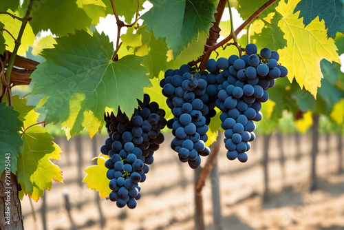 Grapes on vine growing in vineyard