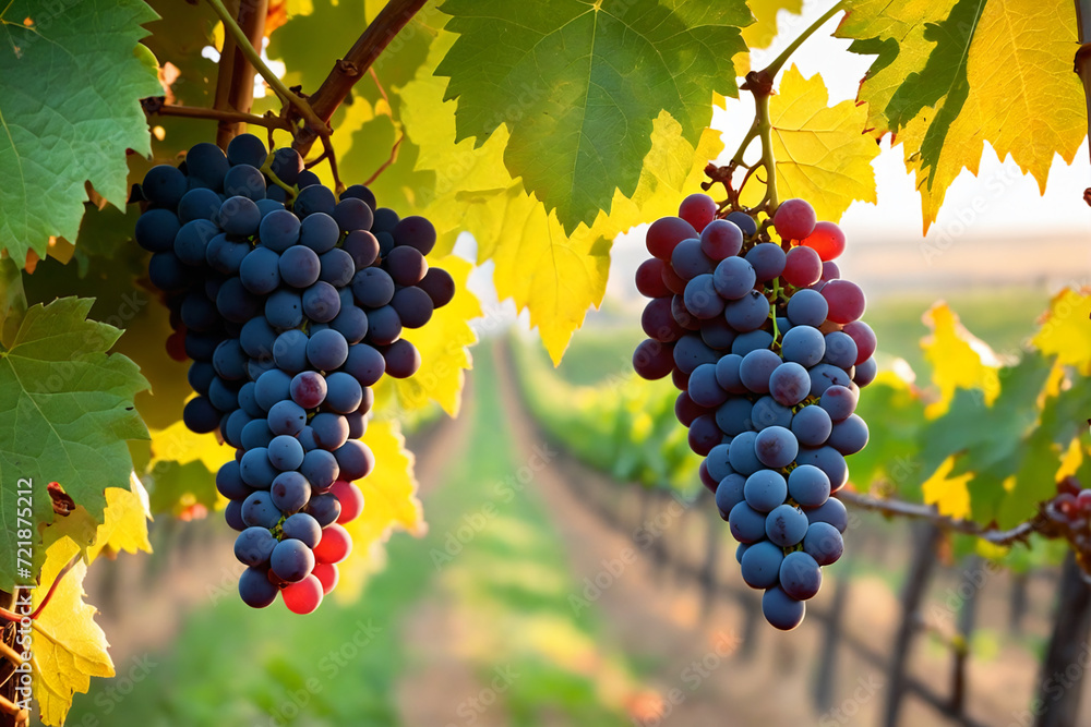 Grapes on vine growing in vineyard