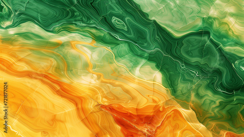 Flowing Harmony: Green, Yellow, Orange, and Red Marble Art - Created using Generative AI