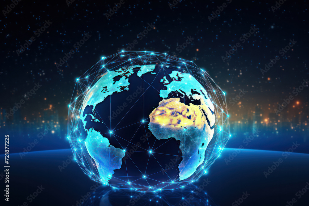 Digital globe with interconnected lines and dots representing global network connectivity and data Digital globe with interconnected lines and dots representing global network connectivity and data