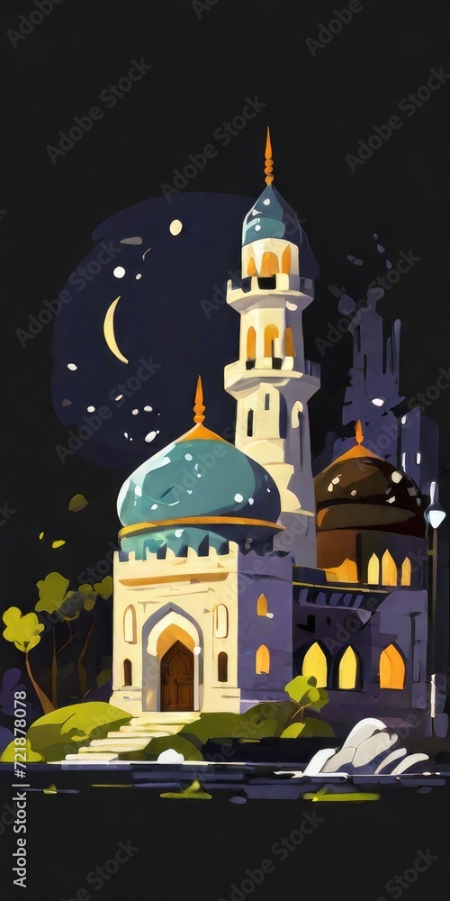 mosque illustration at night 