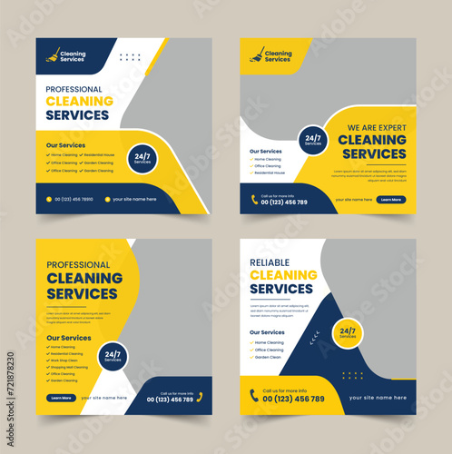Cleaning service social media post, office, home, and hotel cleaning social media post banner