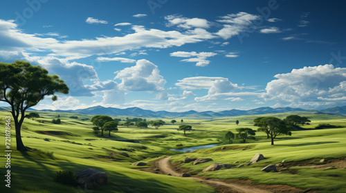 Enchanting Sceneries: Captivating Vistas and Serene Countryside unite under a Majestic Sky, generative AI