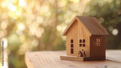 Cute wooden house model on a table 