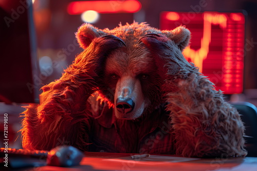 A stock market that is going down is called a bear market. It can create huge financial disasters for investors. Therefore  images of bears with worried or stressed expressions were used in red tones.