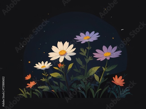 flower garden at night illustration background 