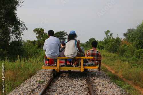 Canvastavla Bamboo Train with People on Board (Battambang, Cambodia)