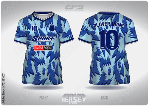 EPS jersey sports shirt vector.dark blue lightning pattern design, illustration, textile background for V-neck sports t-shirt, football jersey shirt.eps