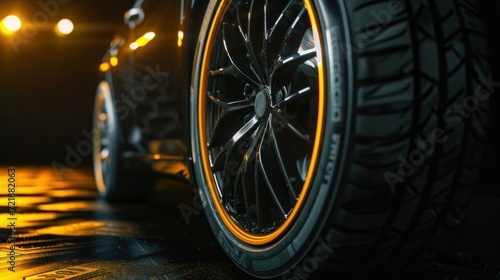 Modern high-performance sport summer tyre isolated on a black background.