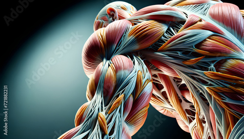 Anatomical Representation of Human Muscle Fibers. Science and Medical Concept Illustration. AI Generative photo