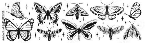 Butterflies and moths Y2k aesthetic, hand drawn. Vector graphics in trendy retro 2000s style. photo