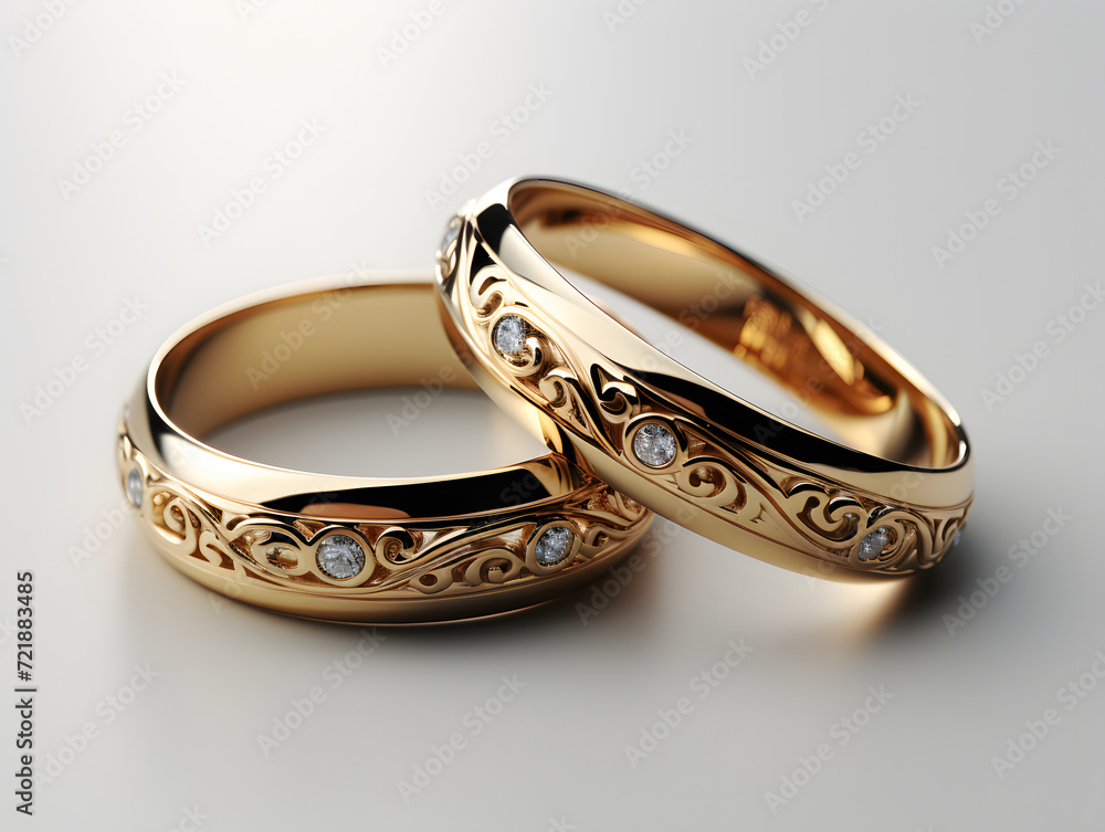 Pair of Luxury and Elegant Gold Wedding Rings Isolated on White Background Pair of Luxury and Elegant Gold Wedding Rings Isolated on White Background